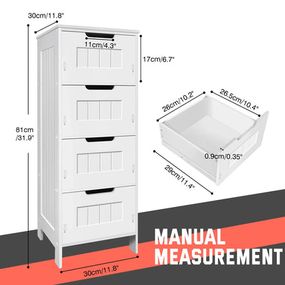 Bathroom Storage Cabinet 4 Drawers Floor Standing Modern Waterproof Bathroom Cabinet Space Saver Home Furniture Cabinet PVC