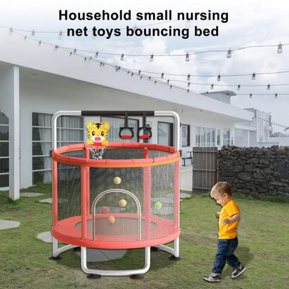 Kids Trampoline, Adjustable Toddler Trampoline with Basketball Hoop, Swing, Sandbag, Ocean Balls,Trampoline with Enclosure Net
