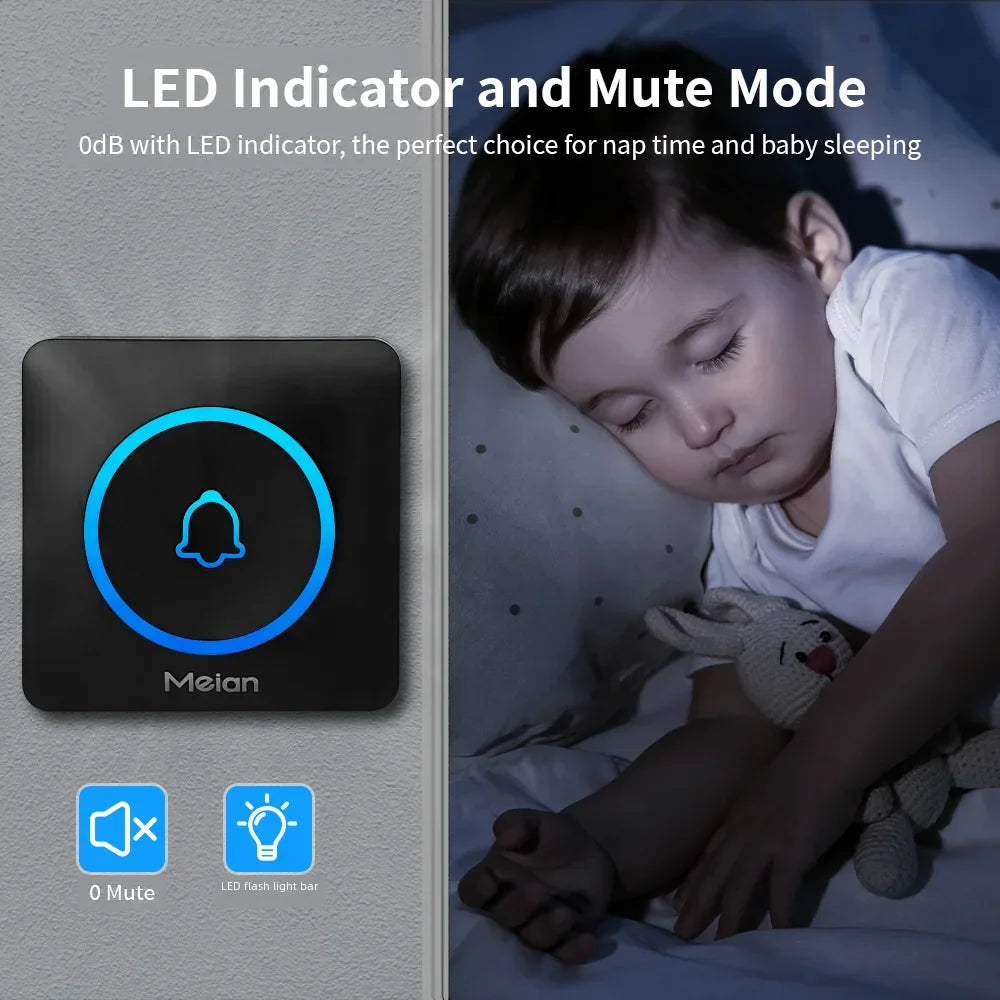 Meian-Smart Home Doorbell, Wireless Outdoor Doorbell, IP65 Waterproof Door Bell, 60 Songs, Smart Security Alarm, Door Bell Chime