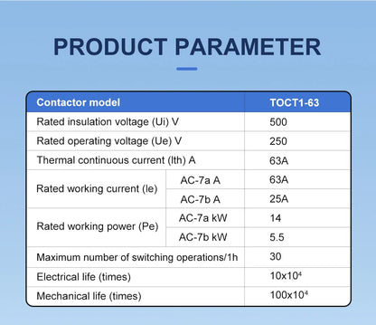 TOMZN TOCT1-63 2P 63A AC 110V/120V 220V/230V 50/60Hz Din Rail Household AC Modular Contactor 2NO/1NO1NC/2NC