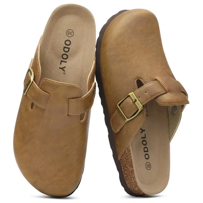 Kidmi Unisex Adjustable Buckle Slip-On Clogs with Arch Support Vegan Leather Cork Insole Potato Shoe for Women And Men