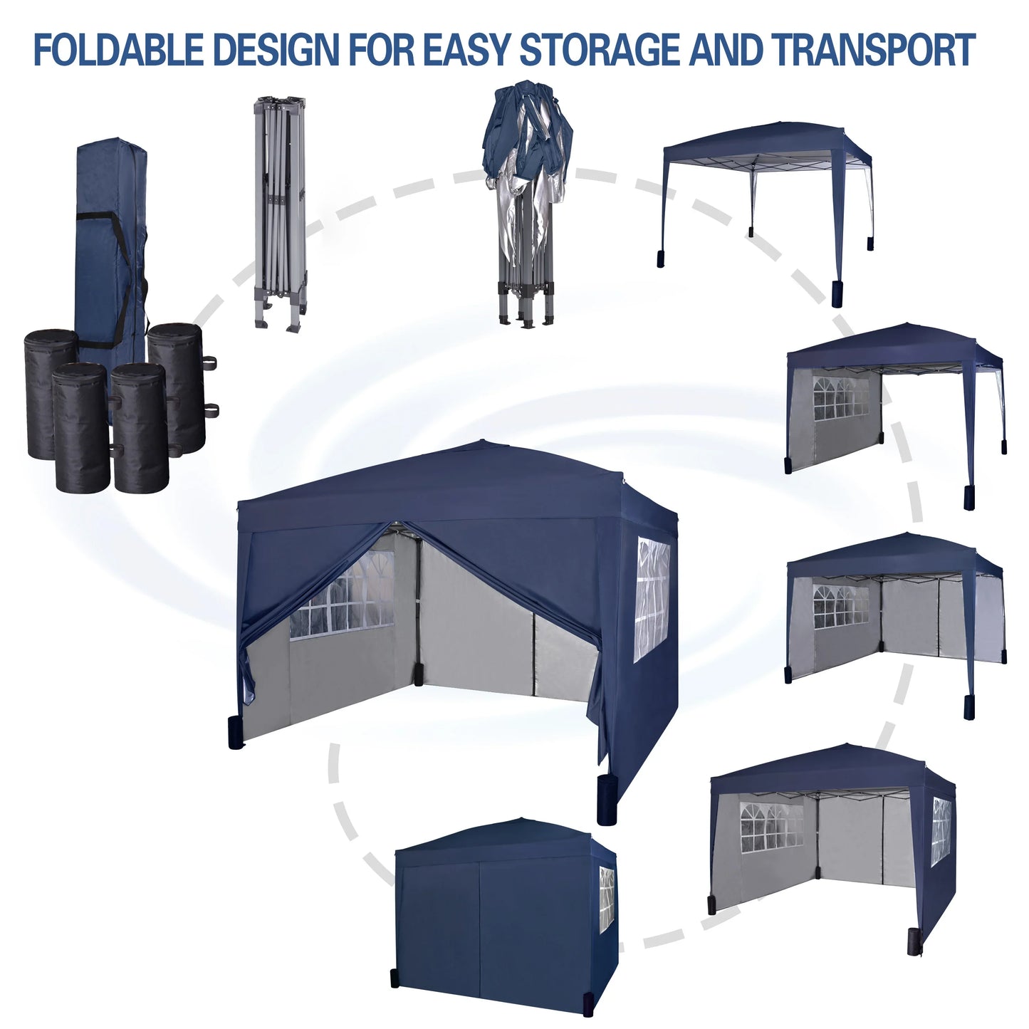 mcc direct Pop-up Gazebo 3m x 3m with Sides & 4 Weight Bags & Silver Protective Layer Waterproof Marquee Canopy WS