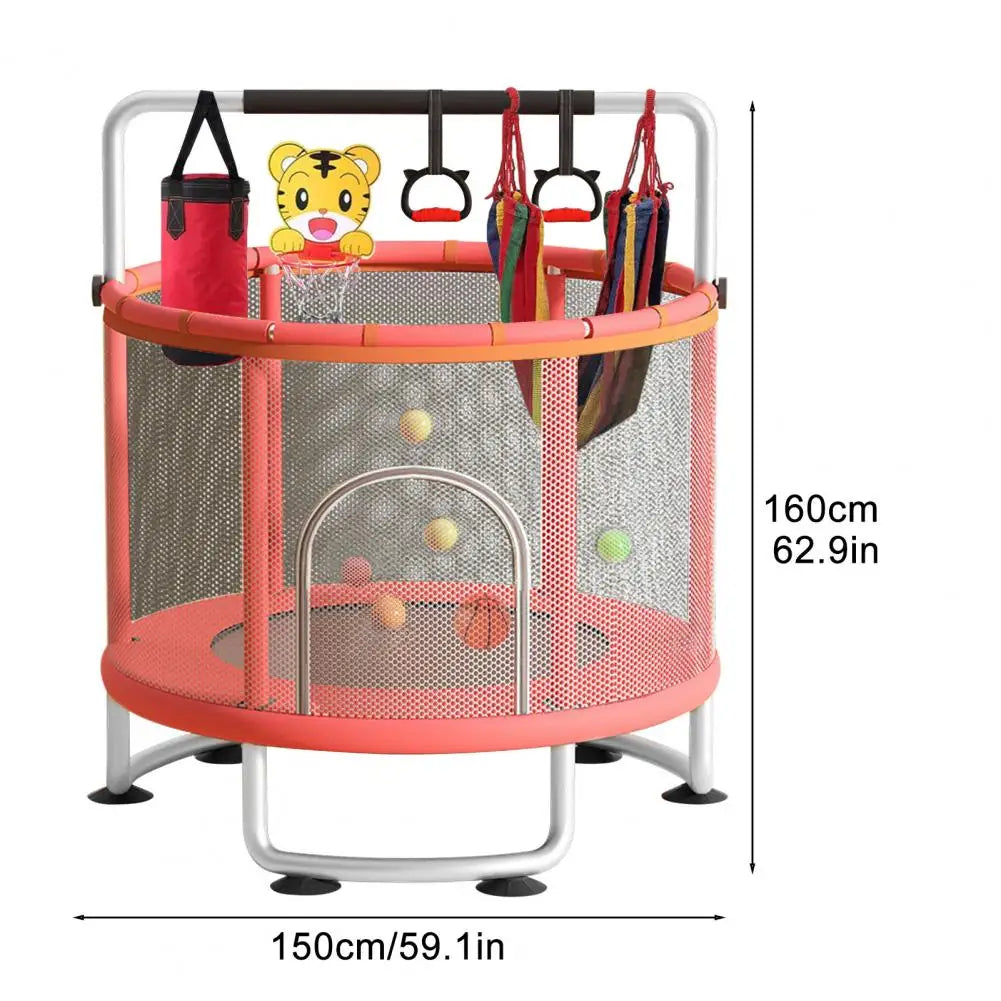 Kids Trampoline, Adjustable Toddler Trampoline with Basketball Hoop, Swing, Sandbag, Ocean Balls,Trampoline with Enclosure Net