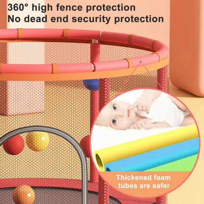 Kids Trampoline, Adjustable Toddler Trampoline with Basketball Hoop, Swing, Sandbag, Ocean Balls,Trampoline with Enclosure Net