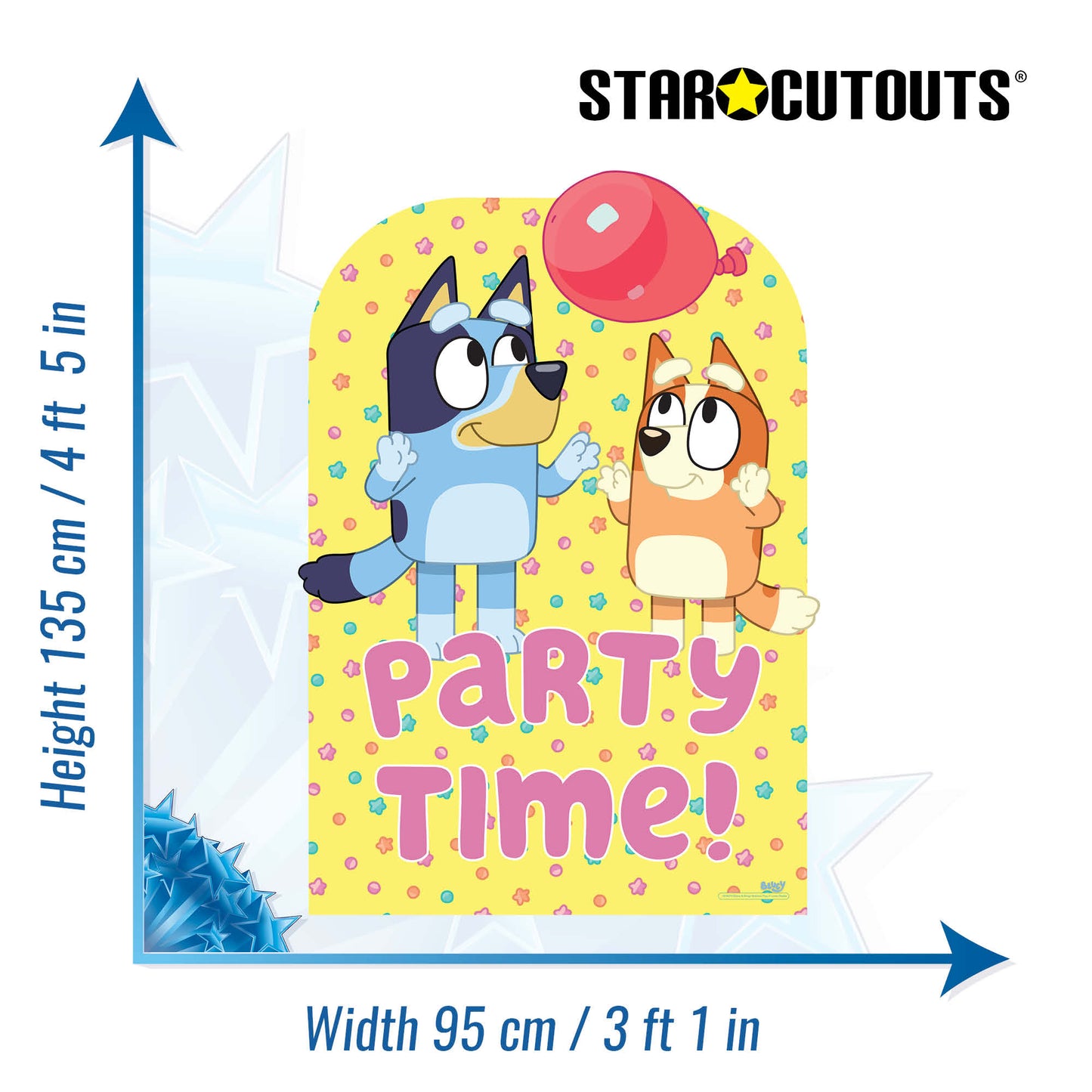 SC4570 Bluey Bingo Balloon Play Party Time  Child Sized Backdrop Cardboard Cut Out Height 135cmBluey Cardboard Cutout UK | Life Size Party Decoration