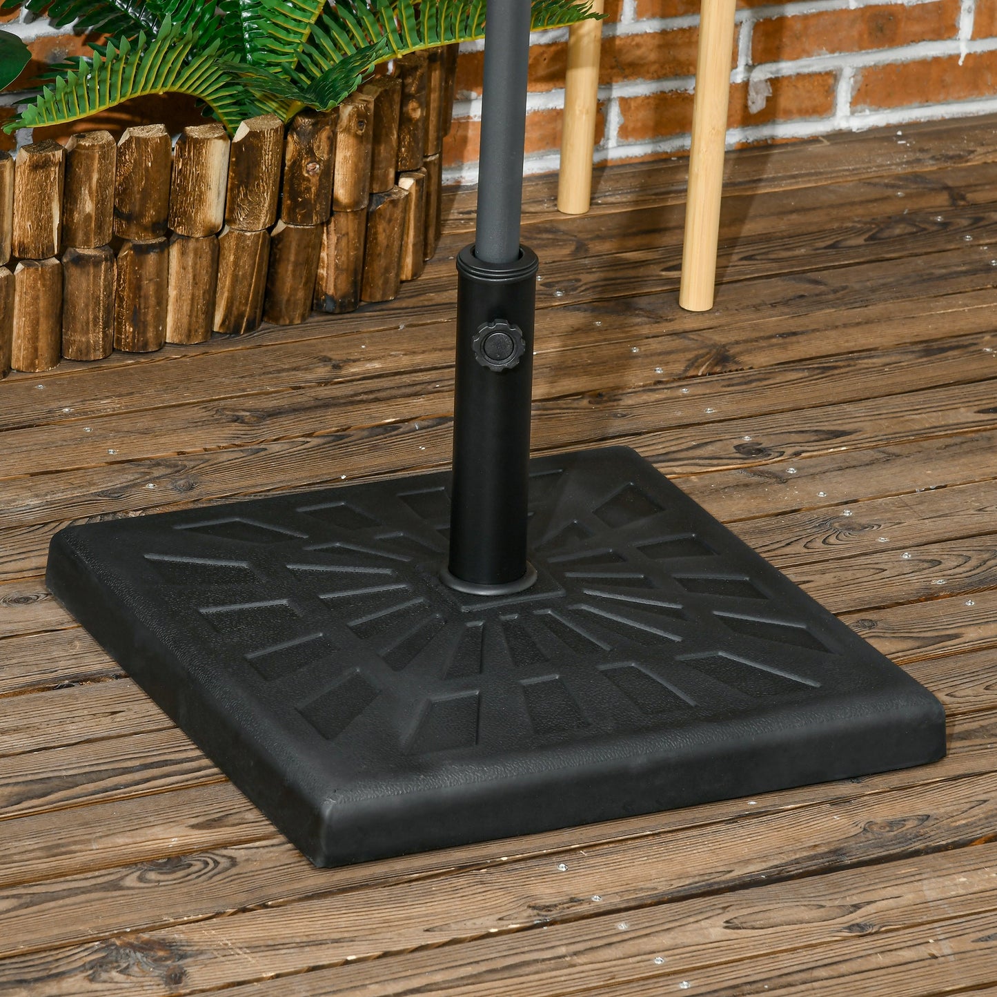 Outsunny 19kg Resin Garden Parasol Base Holder, Square Outdoor Market Umbrella Stand Weight for Poles of \'ce\'a632mm, \'ce\'a638mm, and \'ce\'a648mm, Black