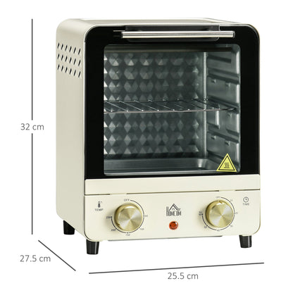 HOMCOM Mini Oven, 15 Litres Electric Oven and Grill with 60-230\'e2\'84\'83 Adjustable Temperature, 60 Minute Timer, Include Baking Tray, Wire Rack and Crumb Tray, 1000W, Cream White
