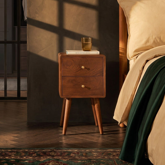 Scandinavian Walnut Logan Narrow Bedside Table