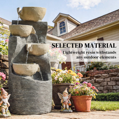 Outsunny Garden Water Feature, Outdoor Water Fountain with LED Lights and Pump, 5 Tier Cascading Waterfall Fountain for Indoor