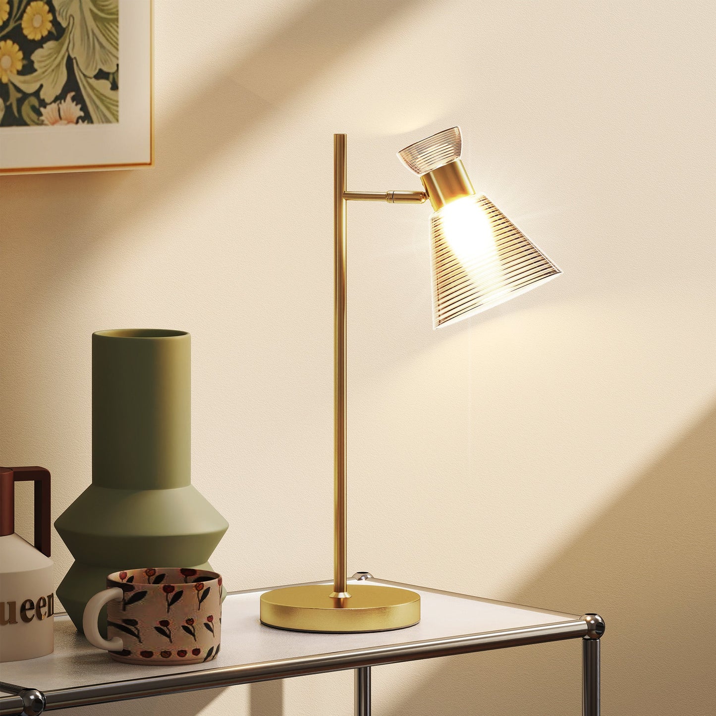 HOMCOM Modern Table Lamp, Bedside Lamp with Adjustable Flower-Shaped Head and E27 Socket for Living Room Bedroom Study, Bulb Not Included, Gold Tone