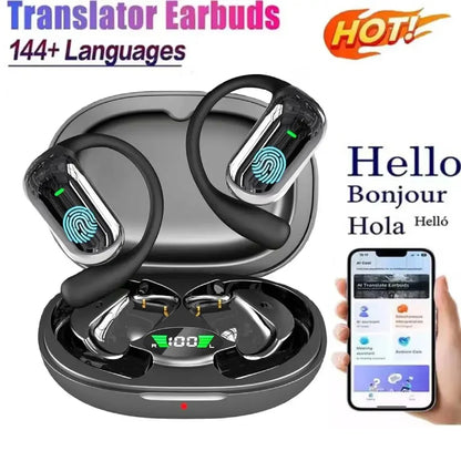 BT 5.3 AI Translation Earbuds with Ear Hook Translator Headphones Open Ear Headphones for Running Fitness Learning Accessories