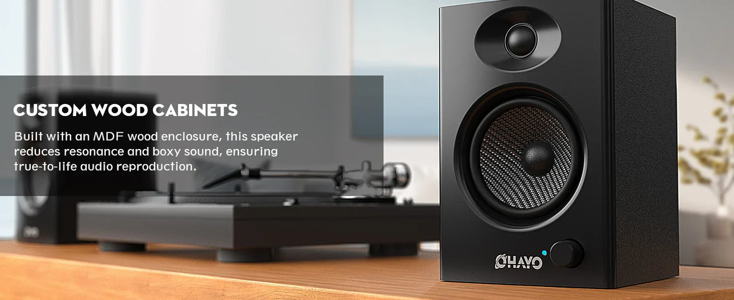 OHAYO 60W Computer Speakers for Music Gaming, Active Bluetooth 5.3, Stereo 2.0 Speakers for Desktop PC or Laptop, Aux RCA Input