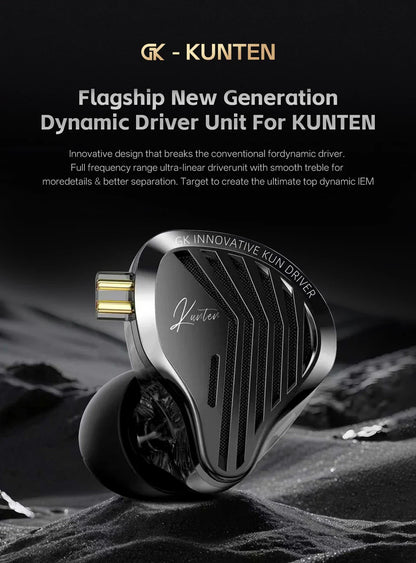 GK KUNTEN Dynamic Drive Heavy Bass Earbuds HIFI Sports Metal Headphones Detachable 2PIN Compatible with KZ Zenith EDX PRO
