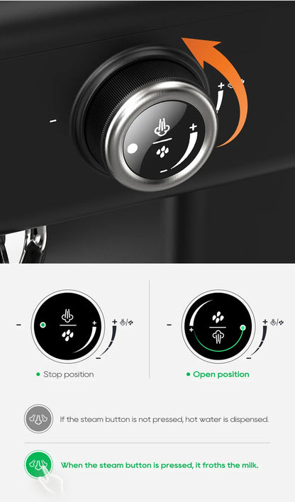 HiBREW H10A Black Espresso Machine Temperature Volume Pre Brewing Adjustable 58mm Portafilter Cappuccino Coffee Maker