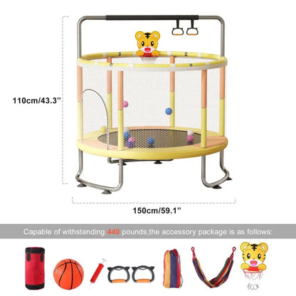 5FT Kids Trampoline, Adjustable Baby Toddler Trampoline with Basketball Hoop, Swing, Sandbag, Ocean Balls, 440lbs Indoor Outdoor