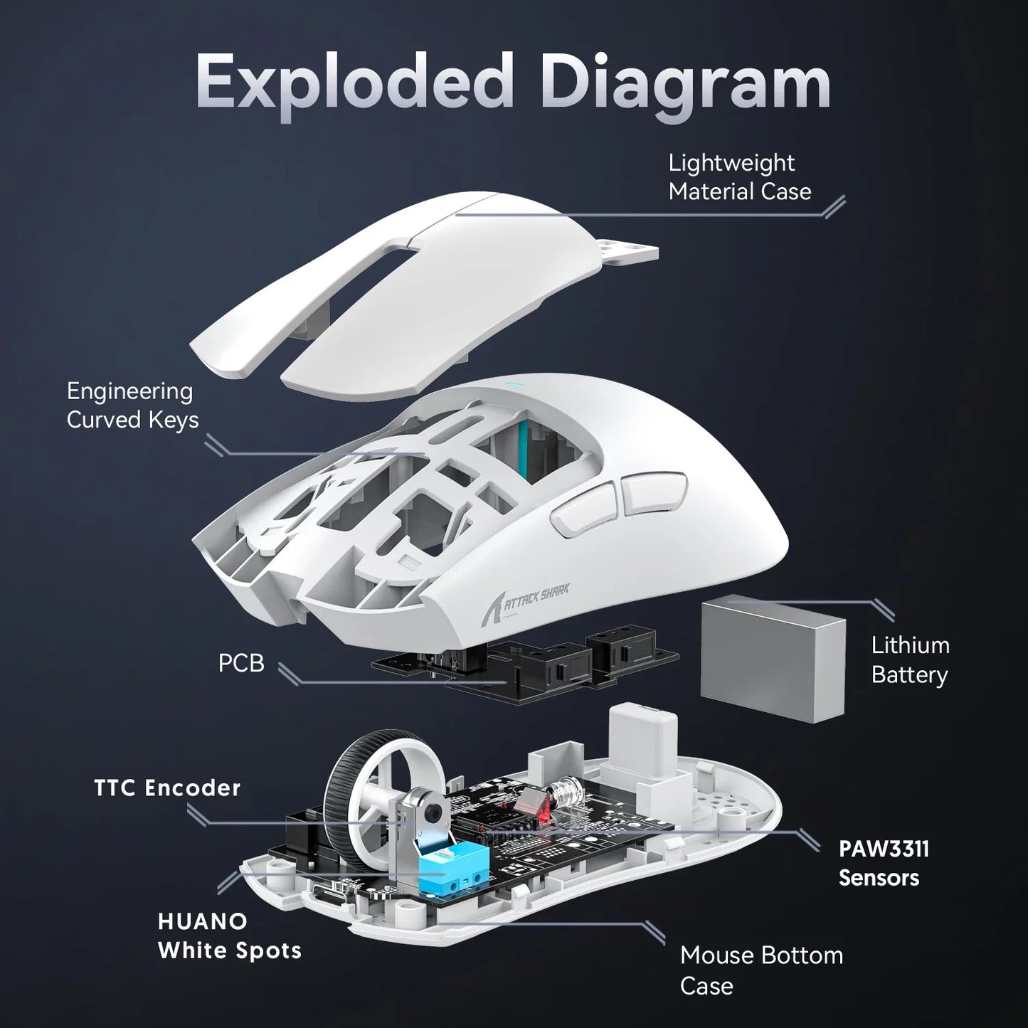 X11 Attack Shark Gaming Mouse Wireless 1K Hz PAW3311 Macro Magnetic RGB Docking Charger for Gaming