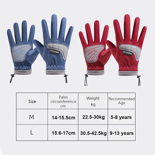 GTUBIKE Kids Winter Gloves Thicken Plus Velvet Cycling Riding Mittens Warm Waterproof Children Bicycle Gloves for Boys Girls