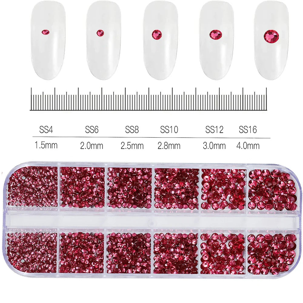 2400pcs+ Shiny Clear Crystal Gems Nail Rhinestones 1.5-4mm Mixed Round Glass Stone Flatback Nail Charms 12grids Nail Diamond DIY