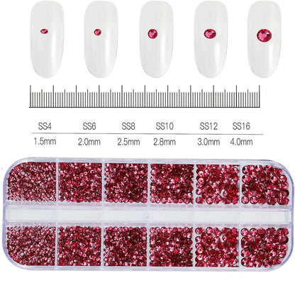 2400pcs+ Shiny Clear Crystal Gems Nail Rhinestones 1.5-4mm Mixed Round Glass Stone Flatback Nail Charms 12grids Nail Diamond DIY