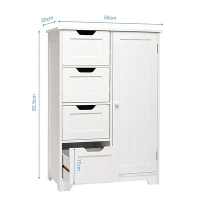 Bathroom Storage Cabinet with 4 Drawers 1 Door Adjustable Partition Wooden Modern Style for Bathroom, 56 x 30 x 82.5 cm L x W x