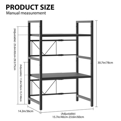 Extendable Microwave Rack, 3 Tier Microwave Rack with 6 Hooks, Microwave Rack, Kitchen Countertop Organiser