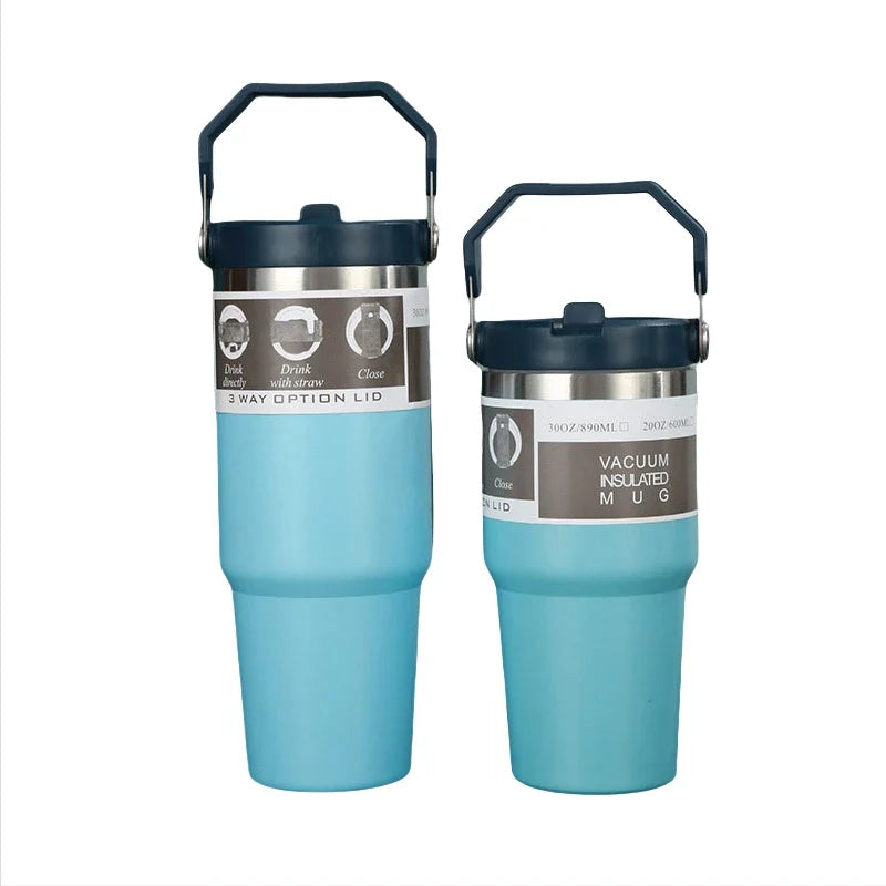 New American Simple Solid Color Stainless Steel Thermos Portable Car Easy To Carry Water Cup Thermal Insulation Cold Ice Cup