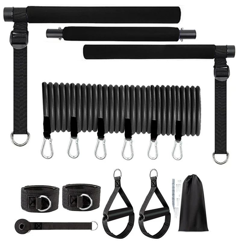 Multifunctional Pilates Bar Combination Fitness Bar Yoga Chest Expansion Tension Rope Back Trainer Elastic Rope Stretching Belt