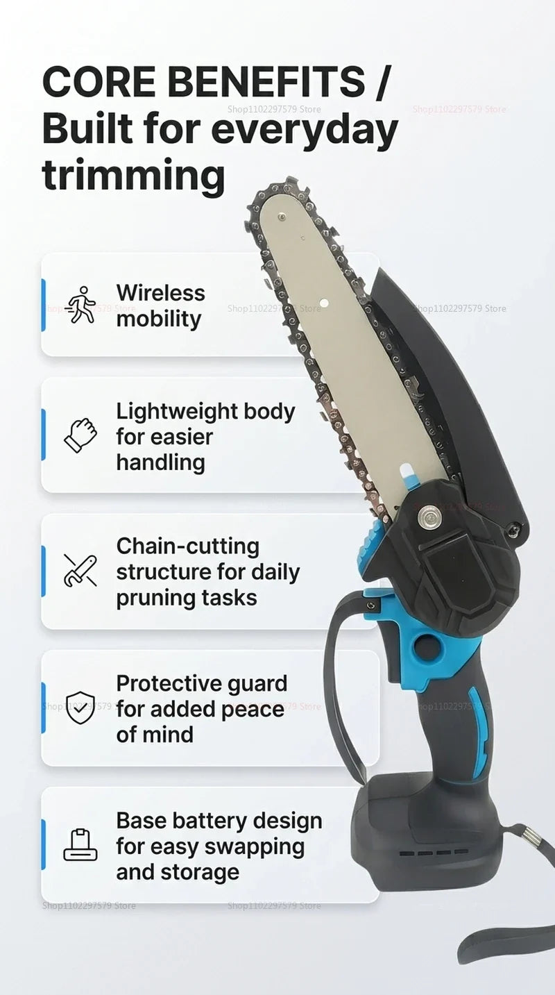 6Inch Cordless Electric Chainsaw Rechargeable No Battery Lightweight Power Tool for Woodcutting Gardening Makita 18V Compatible