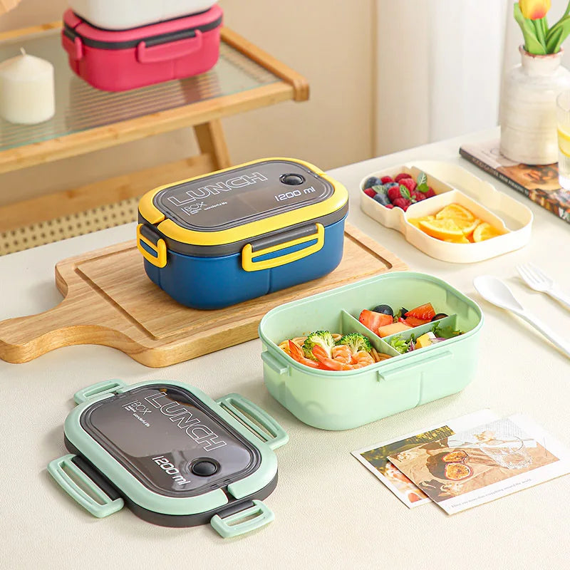 1200ML Double-layer Lunch Box Portable Compartment Food Box Microwave Lunch Box with Spoon Fork Leakproof Camping Food Container