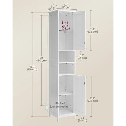 VASAGLE Tall Bathroom Cabinet with Lights, Freestanding Narrow Storage Unit with Adjustable Shelves, Open Compartments