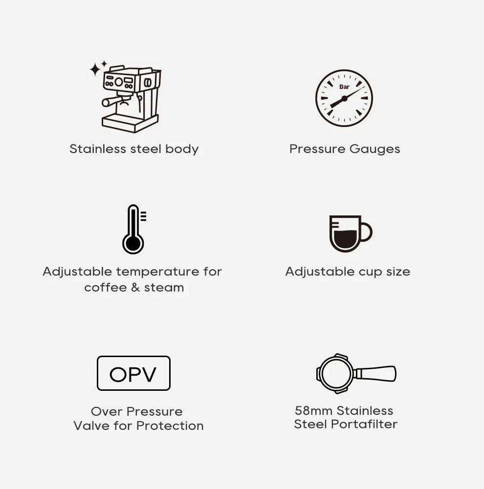 HiBREW H10A Black Espresso Machine Temperature Volume Pre Brewing Adjustable 58mm Portafilter Cappuccino Coffee Maker
