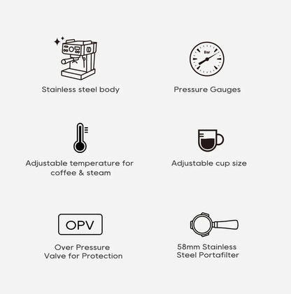 HiBREW H10A Black Espresso Machine Temperature Volume Pre Brewing Adjustable 58mm Portafilter Cappuccino Coffee Maker
