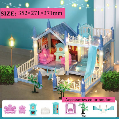 Girls Toddler Doll House - Large Doll House with 4 Dolls, Furniture, Accessories, LED Lights, 4 Stories Princess Dream House Toy