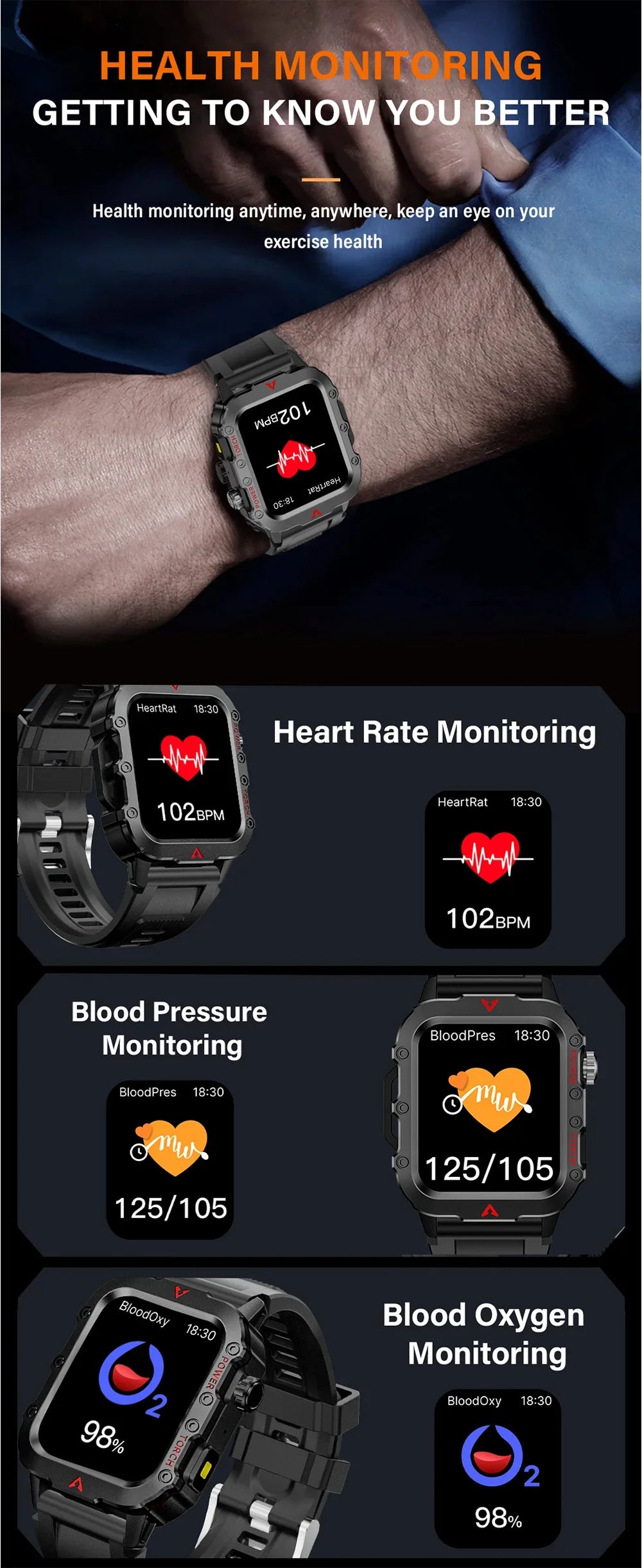 LAXASFIT 2026 New Men's Smart Watch Outdoor Sports Watch 1.85 Inch Voice Assistant Bluetooth Call LED Flashlight Smartwatch