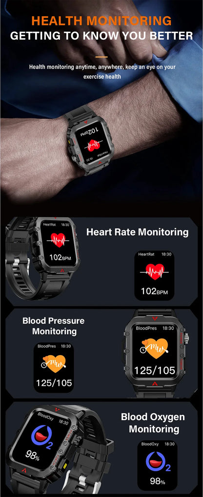 LAXASFIT 2026 New Men's Smart Watch Outdoor Sports Watch 1.85 Inch Voice Assistant Bluetooth Call LED Flashlight Smartwatch