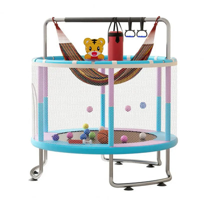 5FT Kids Trampoline, Adjustable Baby Toddler Trampoline with Basketball Hoop, Swing, Sandbag, Ocean Balls, 440lbs Indoor Outdoor