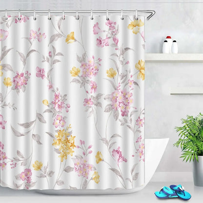 Pink Tulip Bathroom Curtain Flower Plant Shower Curtain Bathroom Polyester Waterproof Decorative Curtain with Hooks