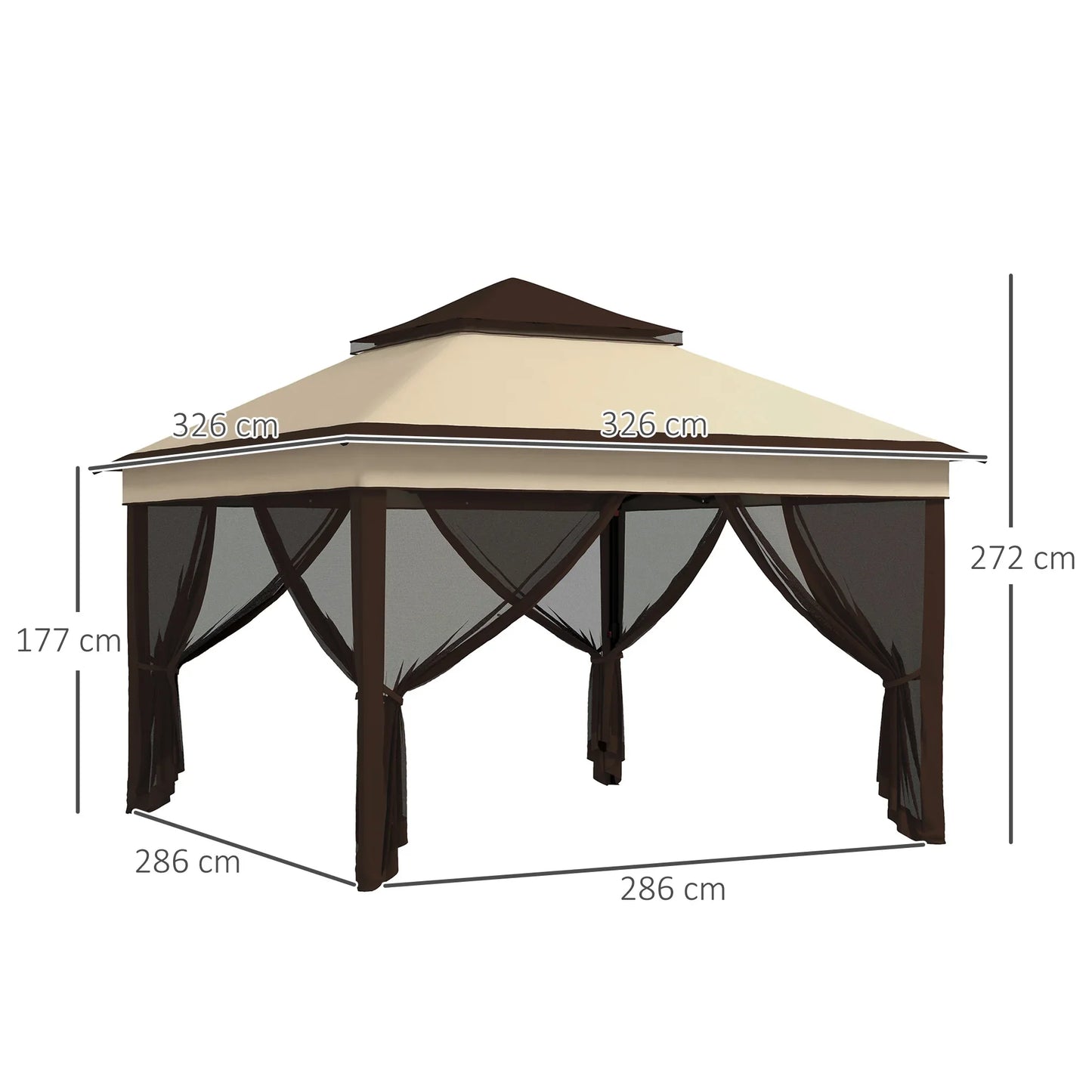 Outsunny 3 x 3(m) Pop Up Gazebo with Netting and Carrying Bag, Party Tent Instant Event Shelter, Height and UV-Resistant,, Beige