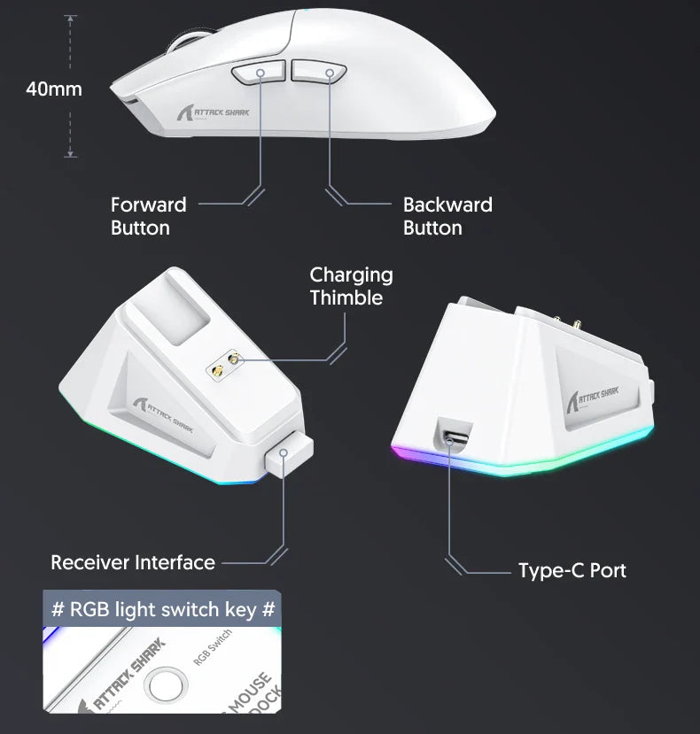 X11 Attack Shark Gaming Mouse Wireless 1K Hz PAW3311 Macro Magnetic RGB Docking Charger for Gaming