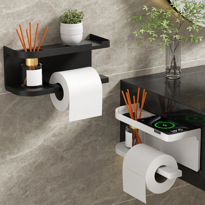 Self Adhesive Toilet Paper Holder with Phone Shelf Stainless Steel Wall Mounted Toilet Paper Roll Holder - Rustproof
