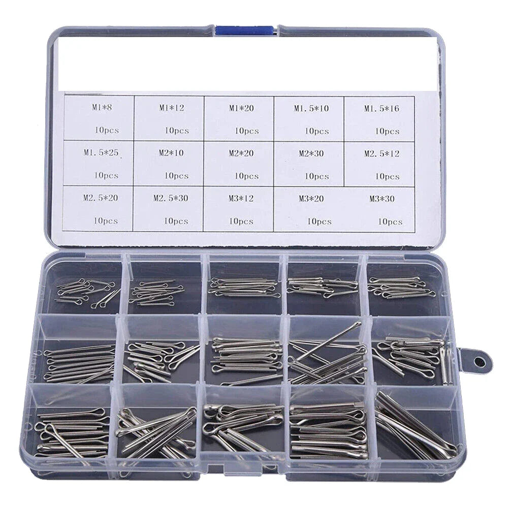 150PCS Split-Pins / Split Cotter Pins Stainless Steel A2-Marine Grade (304) +Box Steel Hard Case Link Assortment