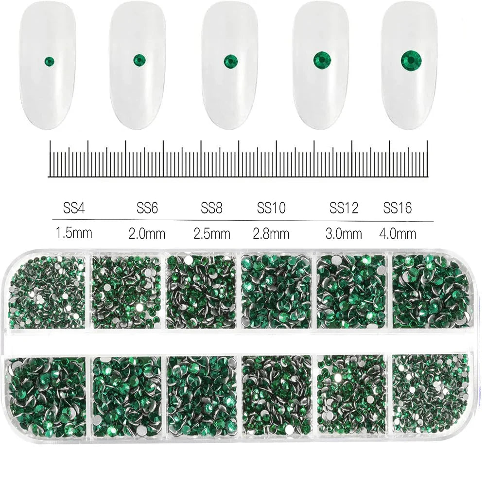 2400pcs+ Shiny Clear Crystal Gems Nail Rhinestones 1.5-4mm Mixed Round Glass Stone Flatback Nail Charms 12grids Nail Diamond DIY