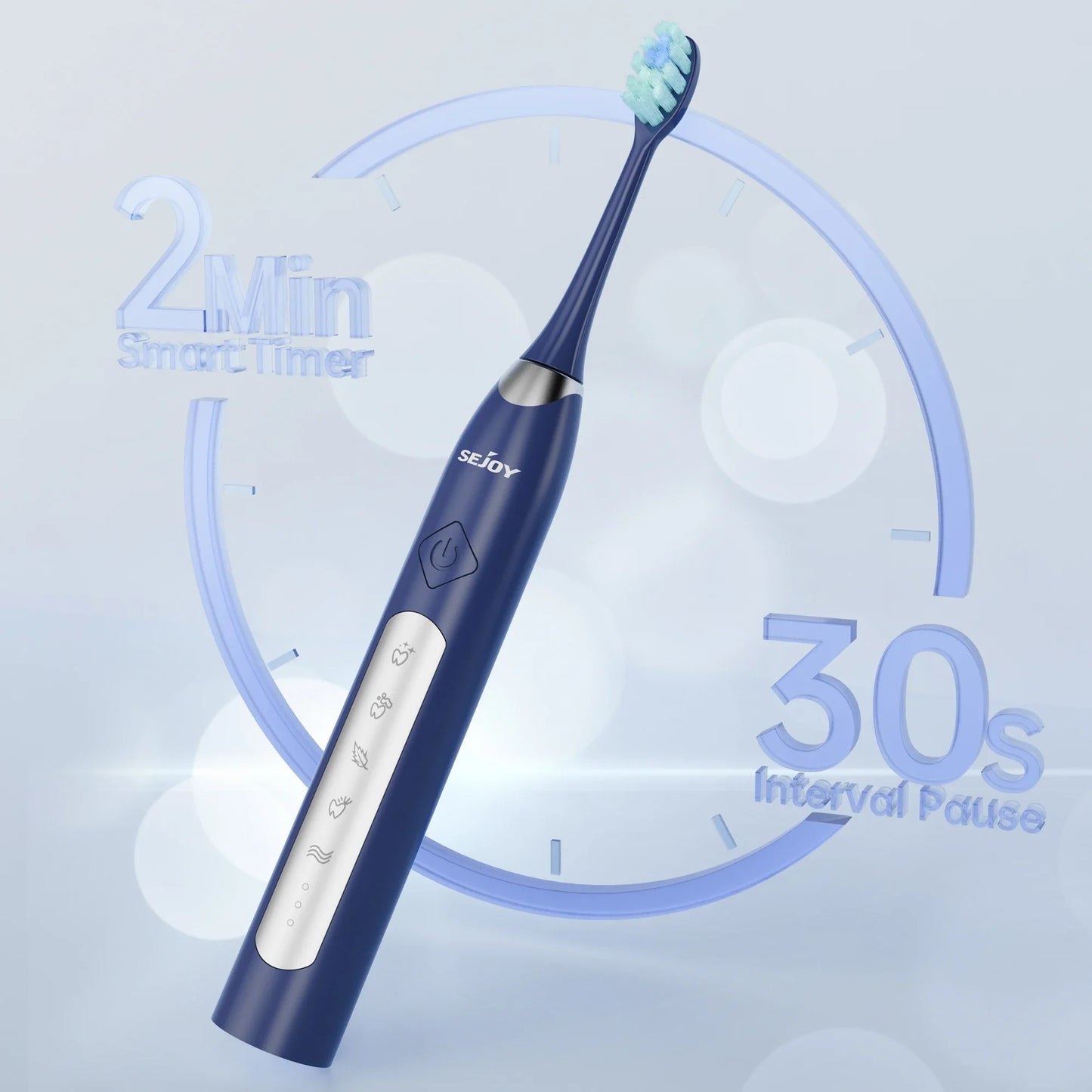 Sejoy Electric Sonic Toothbrush with 10 pcs Replacement Heads Rechargeable Waterproof Tooth Brushes for Home Travel