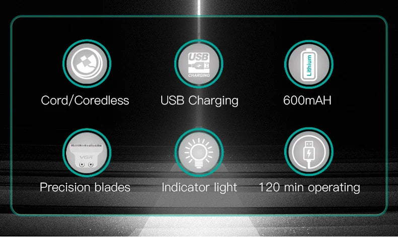 VGR Hair Trimmer Professional Hair Clipper Wireless Hair Cutting Machine Electric Zero Cutting Machine Trimmer for Men V-071