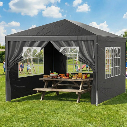 LOEFME 3x4M/3x3M Outdoor Gazebo Tent Outdoor Garden Camping Awning Waterproof Windproof UV Sun Shelter W/ Removable 4 Side Walls