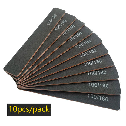 Nail File Buffer 100/180 Grit Half Moon Nail Files Double Side Sandpaper Nail Sanding Grinding Gel Nail Polish Manicure Tool