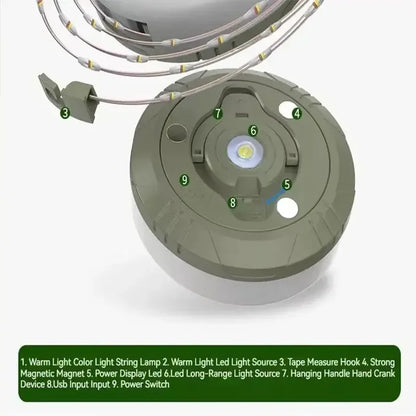 4-in-1 Camping Light LED Reel String Lights Outdoor USB Camping Lamp Recyclable LED Night Light For Garden Tent Room Decor