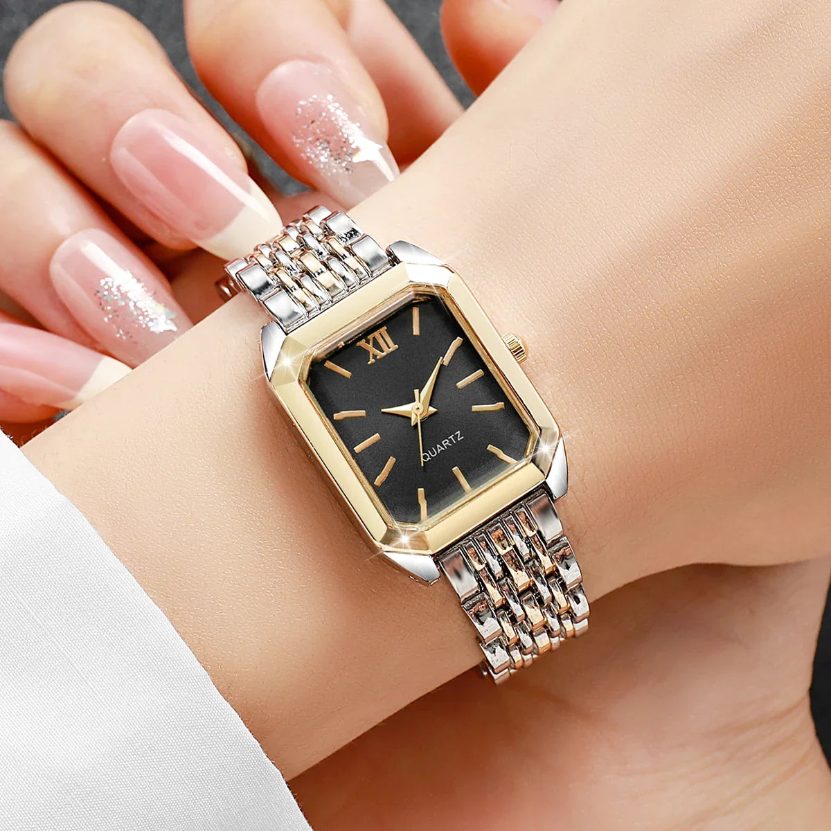Fashion Mix Gold Women Quartz Watch Ladies Rectangle Roma Dial Wristwatch Reloj Mujer Girls Clock Gift (Without Box)