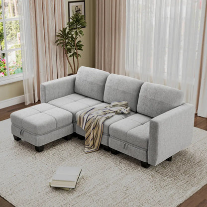 Fabric Modular Sofas with Upholstered Cushion and Removable Back Cushion Covers, Modern Sectional Sofa for Living Room