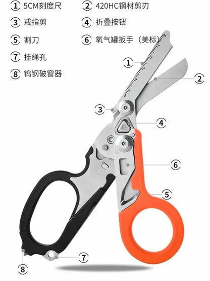 Multifunctional Emergency Response Shears - With Strap Cutter & Glass Breaker For Outdoor Rescue